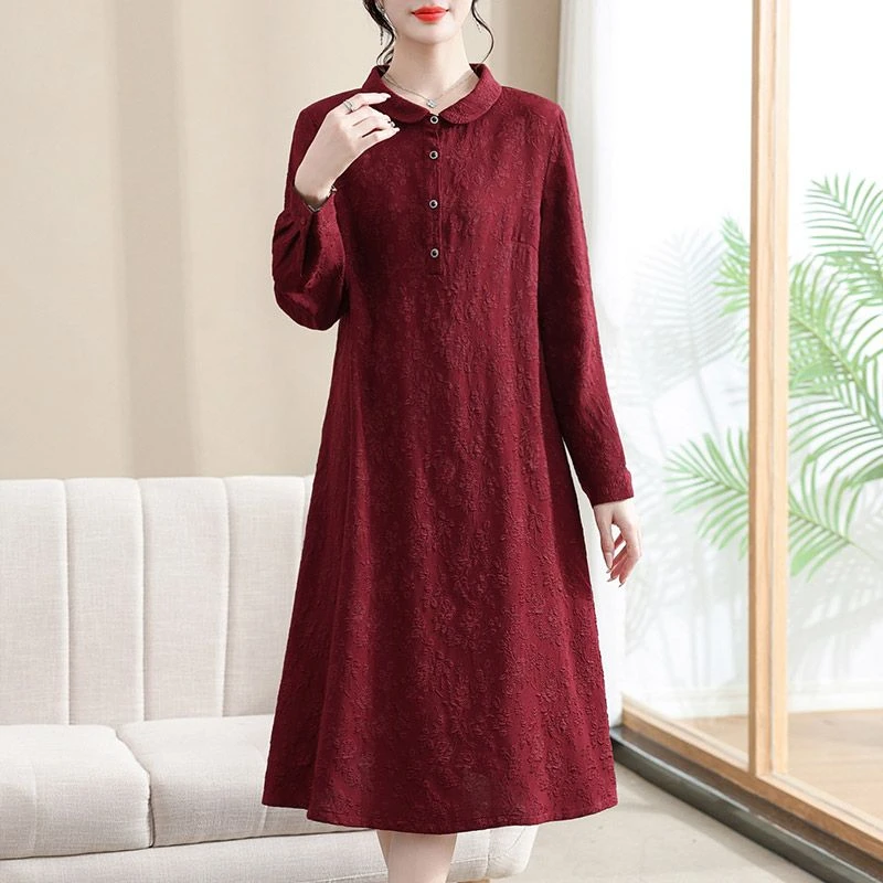 【宝藏衣橱上新】苏迷大码高档连衣裙女秋季时尚Polo领提花裙230630