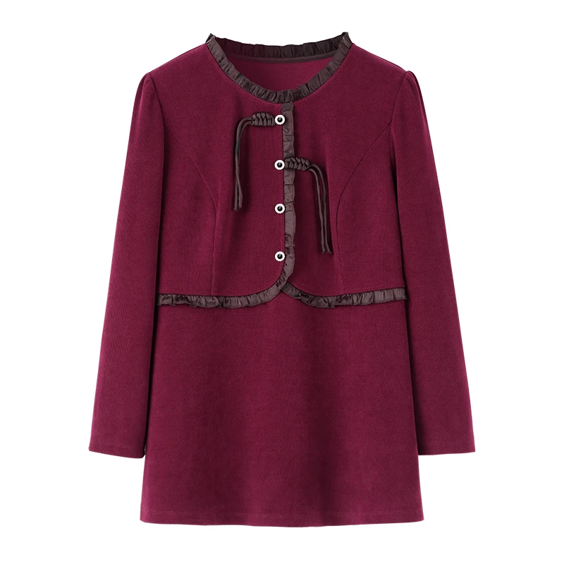 高端大码女装秋冬新款拼接新中式盘扣收腰显瘦上衣ZB5506