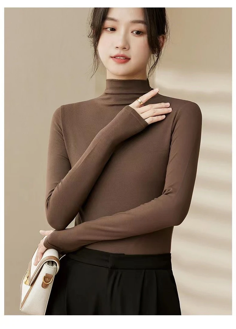 【送运费险】加绒高克重秋冬磨毛加厚打底衫半高领女内搭长袖-8888