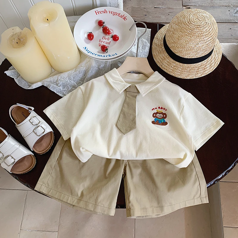 MY7044儿童夏季套装男童POLO短袖五分裤两件套