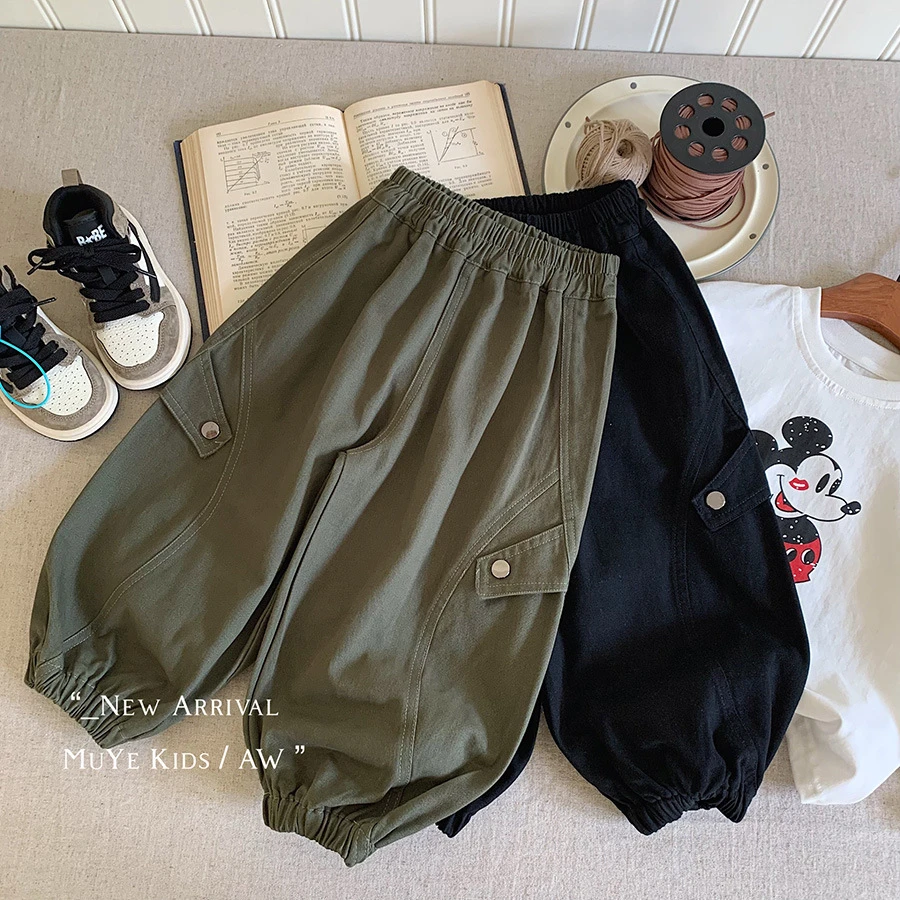 【郝叔专属】MY7223儿童工装裤男童韩版纯色休闲裤