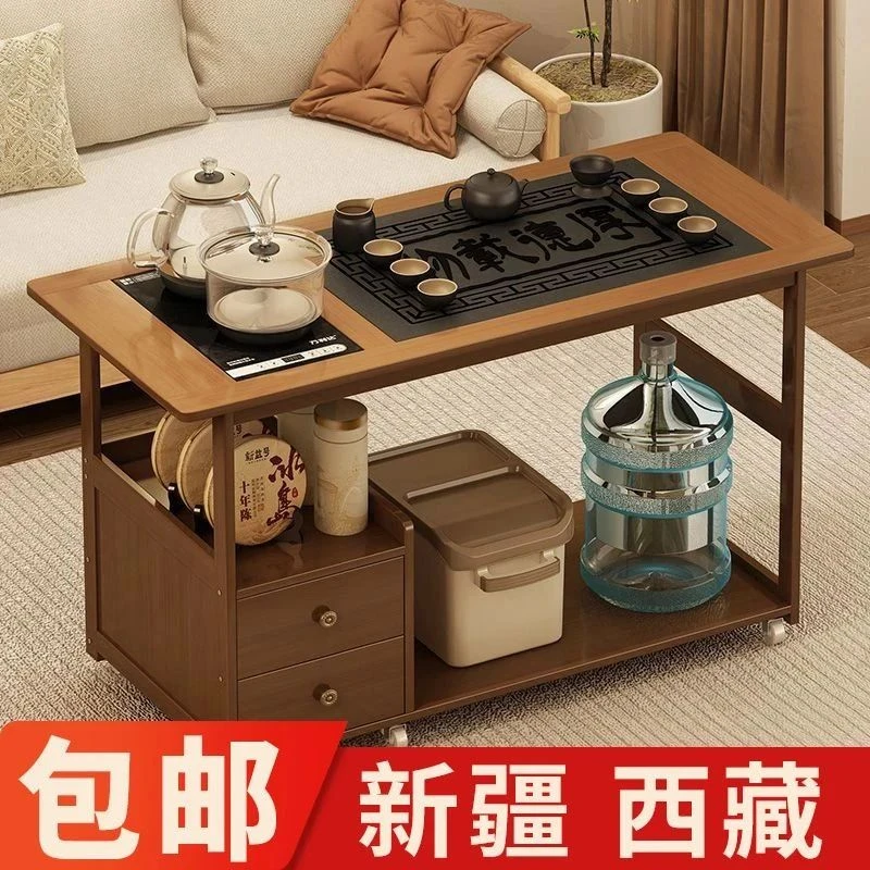 新疆包邮移动茶桌小茶台烧水壶一体家用茶水柜茶车沙发边几泡