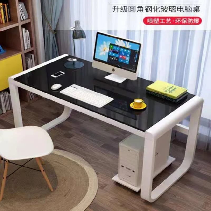 新疆包邮电脑桌个性工作室加宽钢化玻璃家用写字台书桌省空间简约