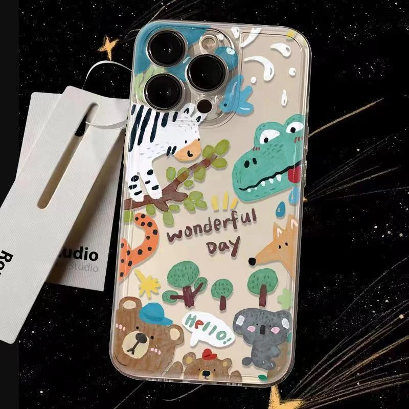 涂鸦动物适用苹果13/14手机壳iphone15pro12女11小米vivo华为oppo