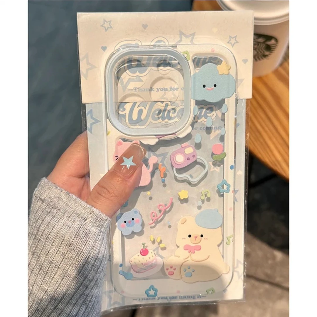 小熊画师适用苹果13/14手机壳iphone15pro12女11小米vivo华为oppo