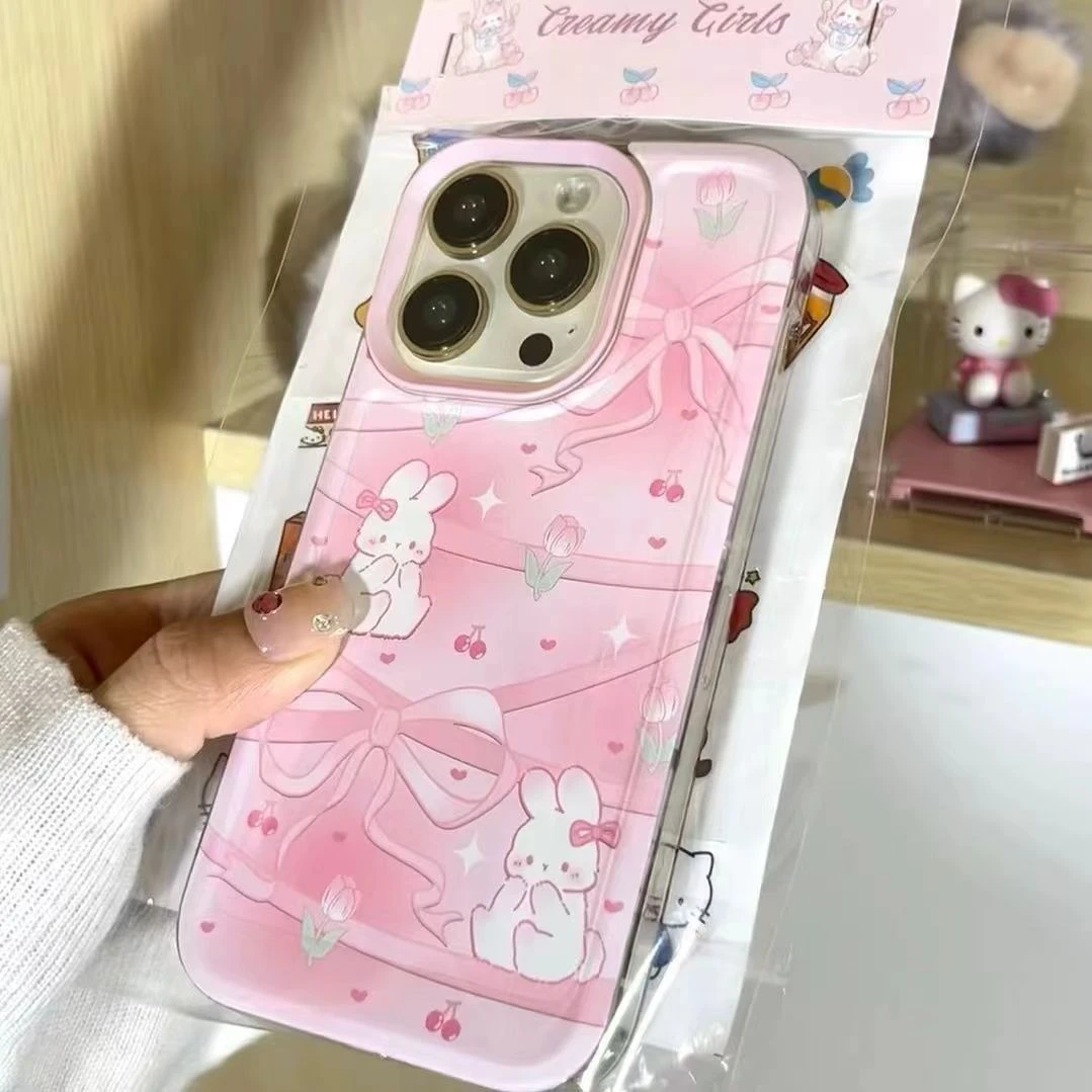 兔兔玫瑰适用苹果13/14手机壳iphone15pro12女11小米vivo华为oppo