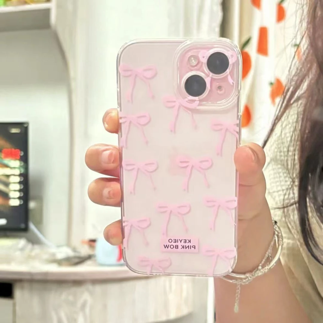 粉蝴蝶结适用苹果13/14手机壳iphone15pro12女11小米vivo华为oppo