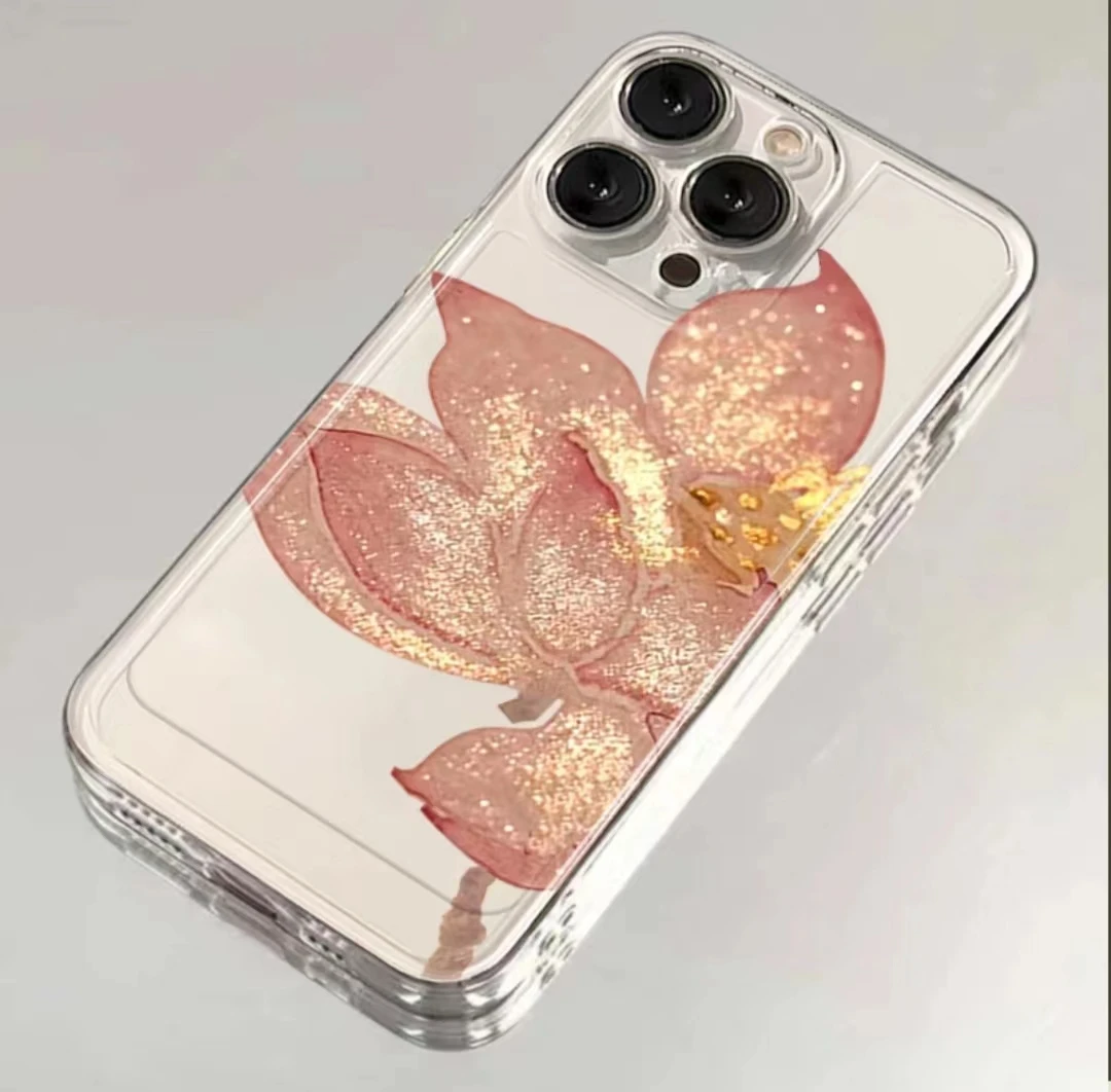 国潮荷花适用苹果13/14手机壳iphone15pro12女11小米vivo华为oppo