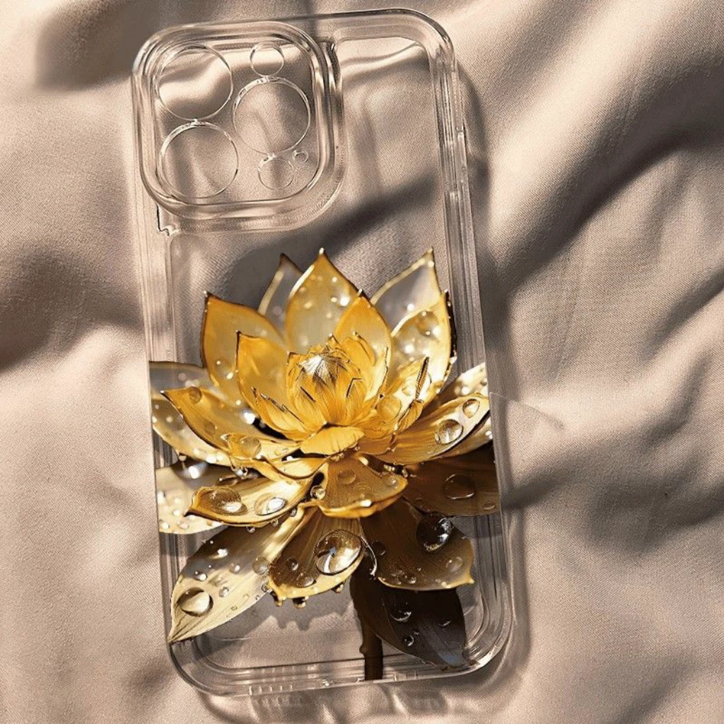 金色莲花适用苹果13/14手机壳iphone15pro12女11小米vivo华为oppo
