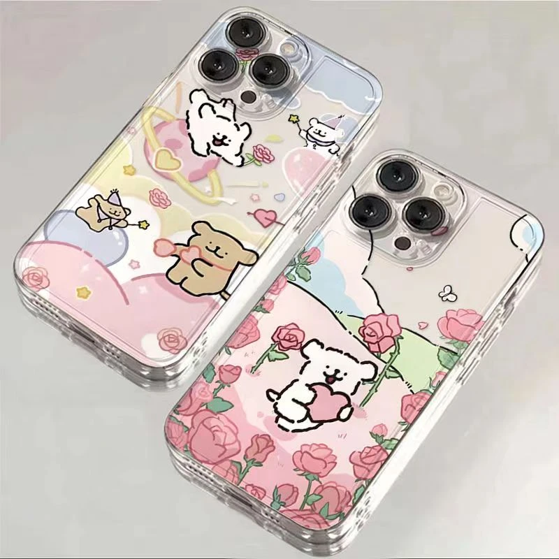 玫瑰小狗适用苹果13/14手机壳iphone15pro12女11小米vivo华为oppo