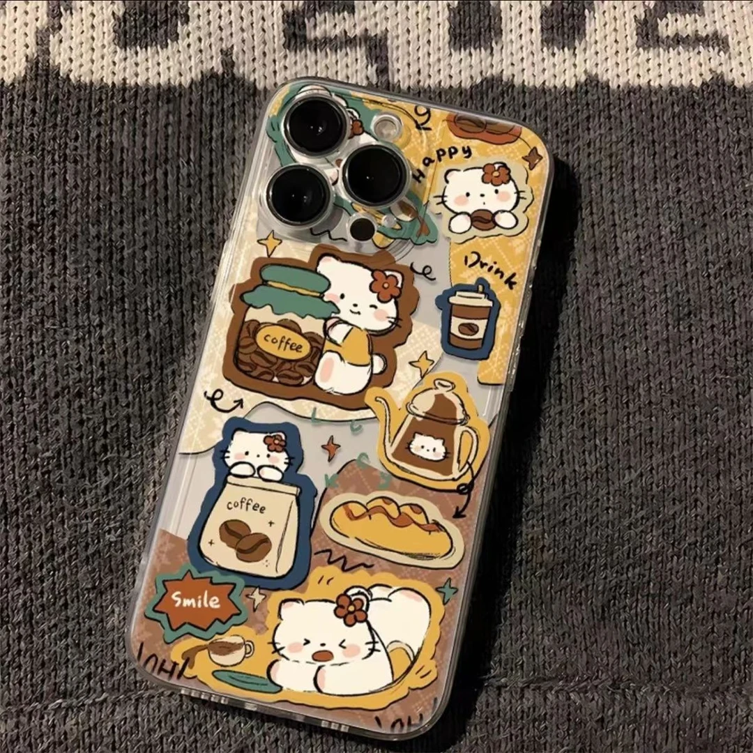 猫咪涂鸦适用苹果13/14手机壳iphone15pro12女11小米vivo华为oppo