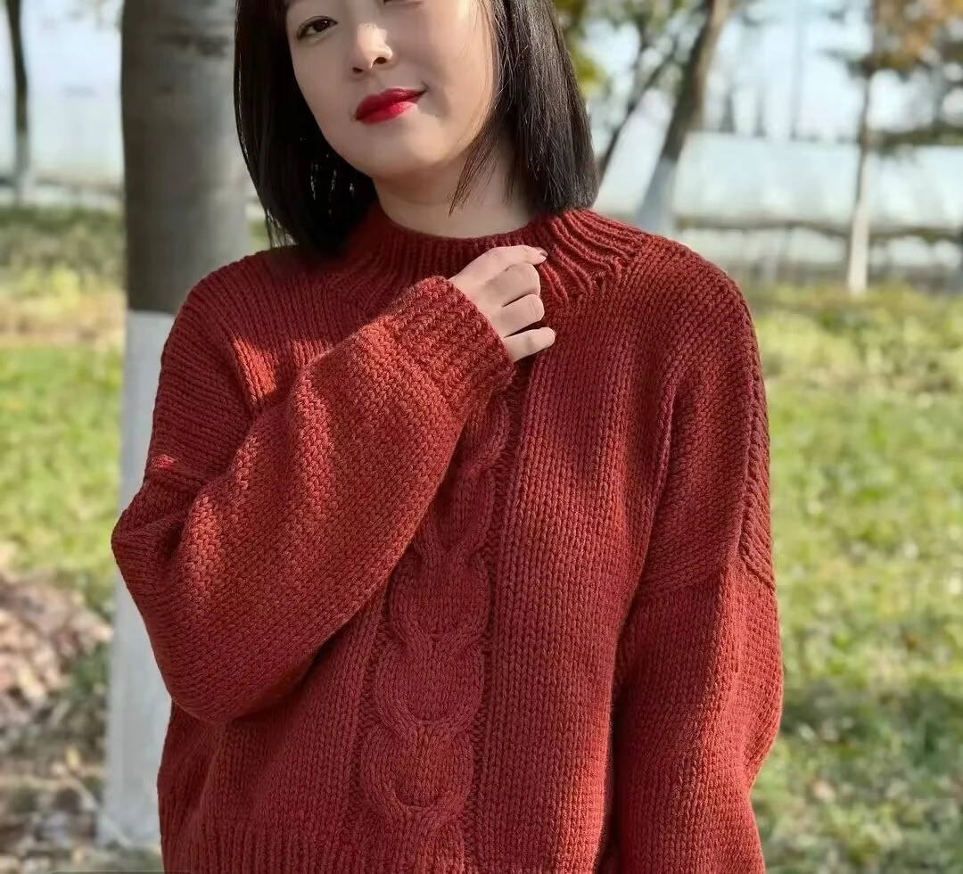 织<单条麻花套头毛衣》意大利 粗毛线 羊驼绒线，一团2两