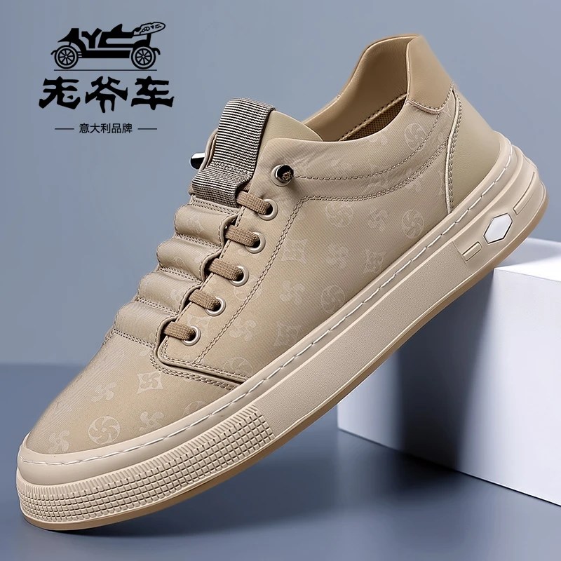 老爷车男鞋秋季时尚潮流百搭透气软底厚底休闲男士休闲板鞋防滑