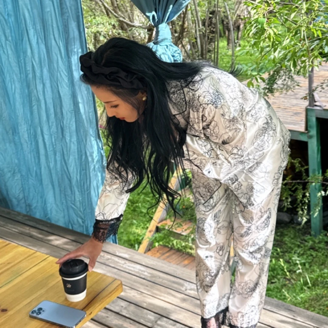 DELEK®（买一送一）轻奢蕾丝边高质感中国风长袖睡衣休闲套装透气