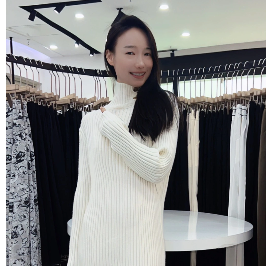 秋冬配大衣毛衣裙女半高领宽松长袖内搭中长款打底过膝针织连衣裙