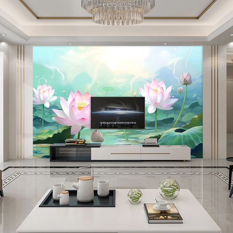 定制3d立体壁画中式荷花墙布个性电视背景墙壁布客厅墙纸影视壁纸