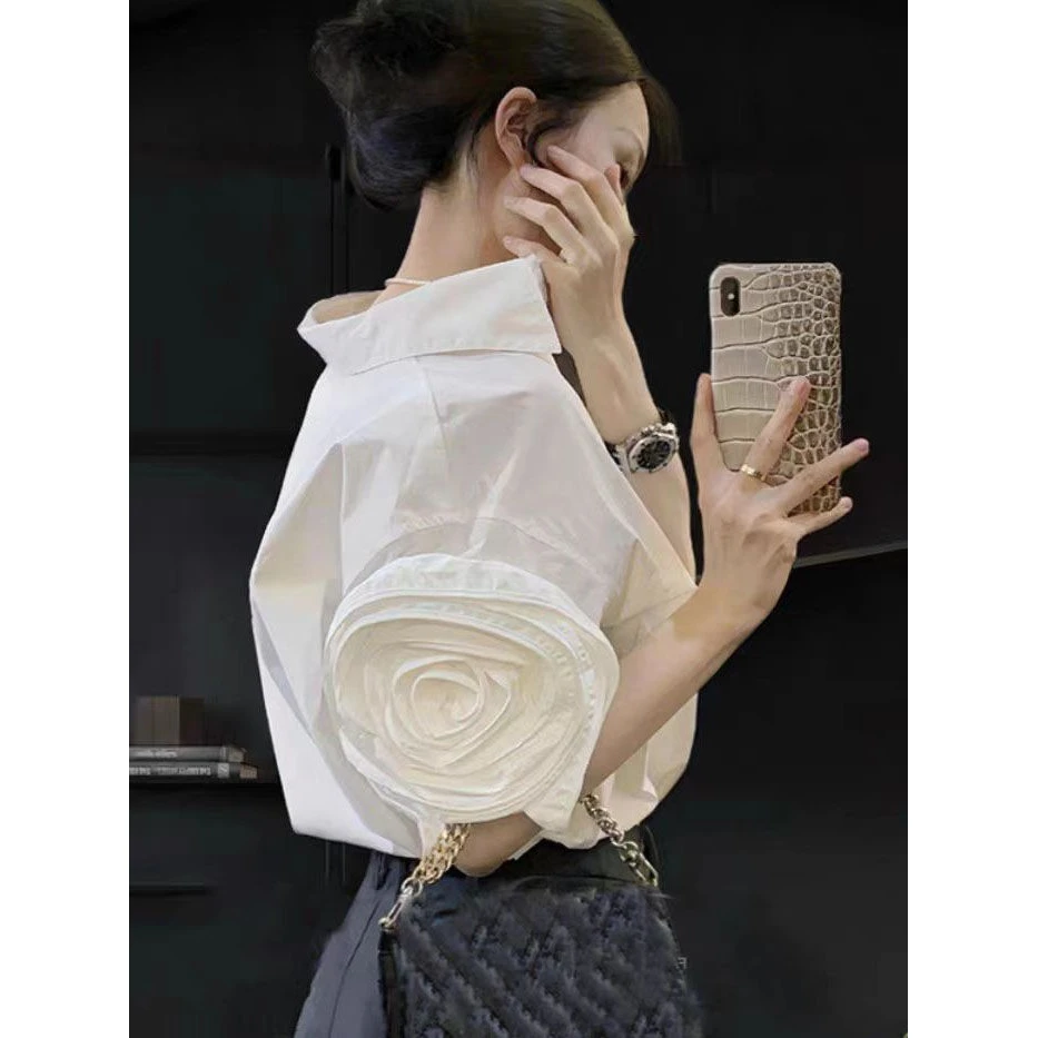 白色衬衫女2024夏季新款今年流行漂亮宽松遮肚子气质法式绝美上衣