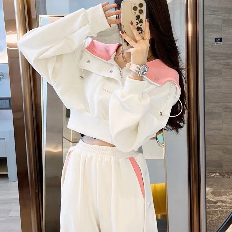 盐系网红炸街连帽卫衣运动套装女春秋季减龄时尚阔腿裤休闲两件套