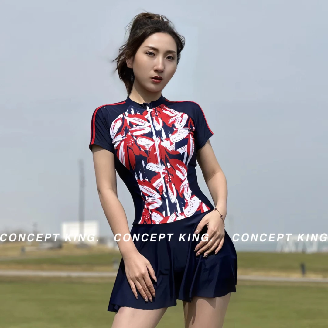 YX【1.0花季可拆卸版本】温泉泳衣女时尚大码裙式平角泳衣Q13