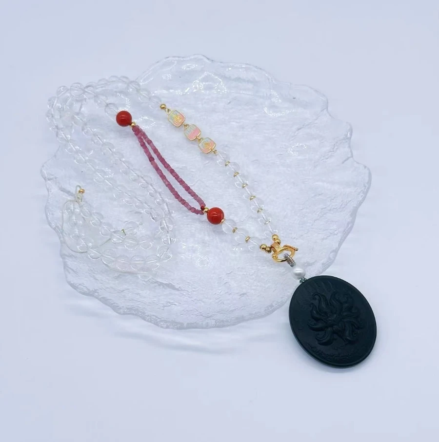 万物有灵|天然和田玉塔青九尾娘娘项链34*40*8.4mmH640ZC0571I