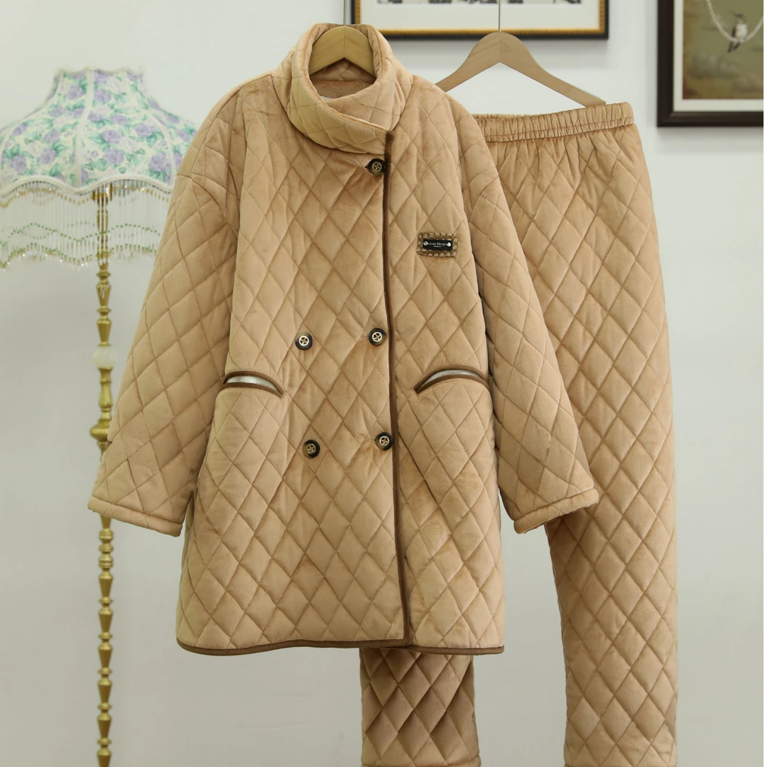 2024伊堡娜冬季新款加绒加厚三层夹棉家居服可外穿家居服女