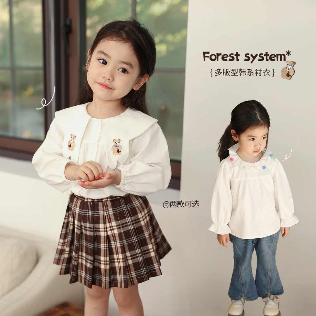 【反季专场】小O爸女婴童FKQ48221休闲长袖衬衫洋气翻领上衣LUSON