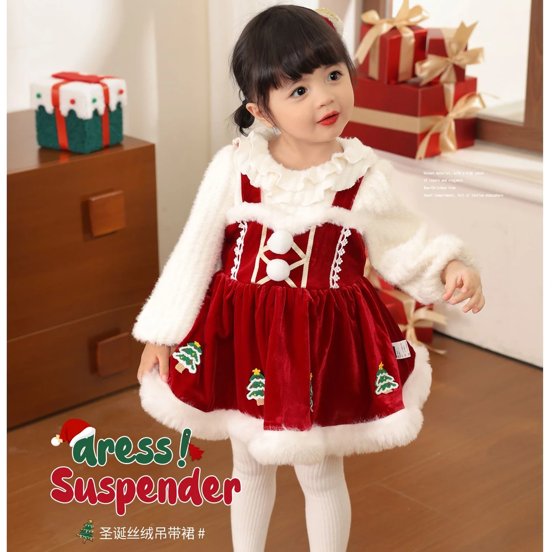 小o爸女婴童 宝宝圣诞衣服加绒洋气婴儿套装GKD38353 LUSON