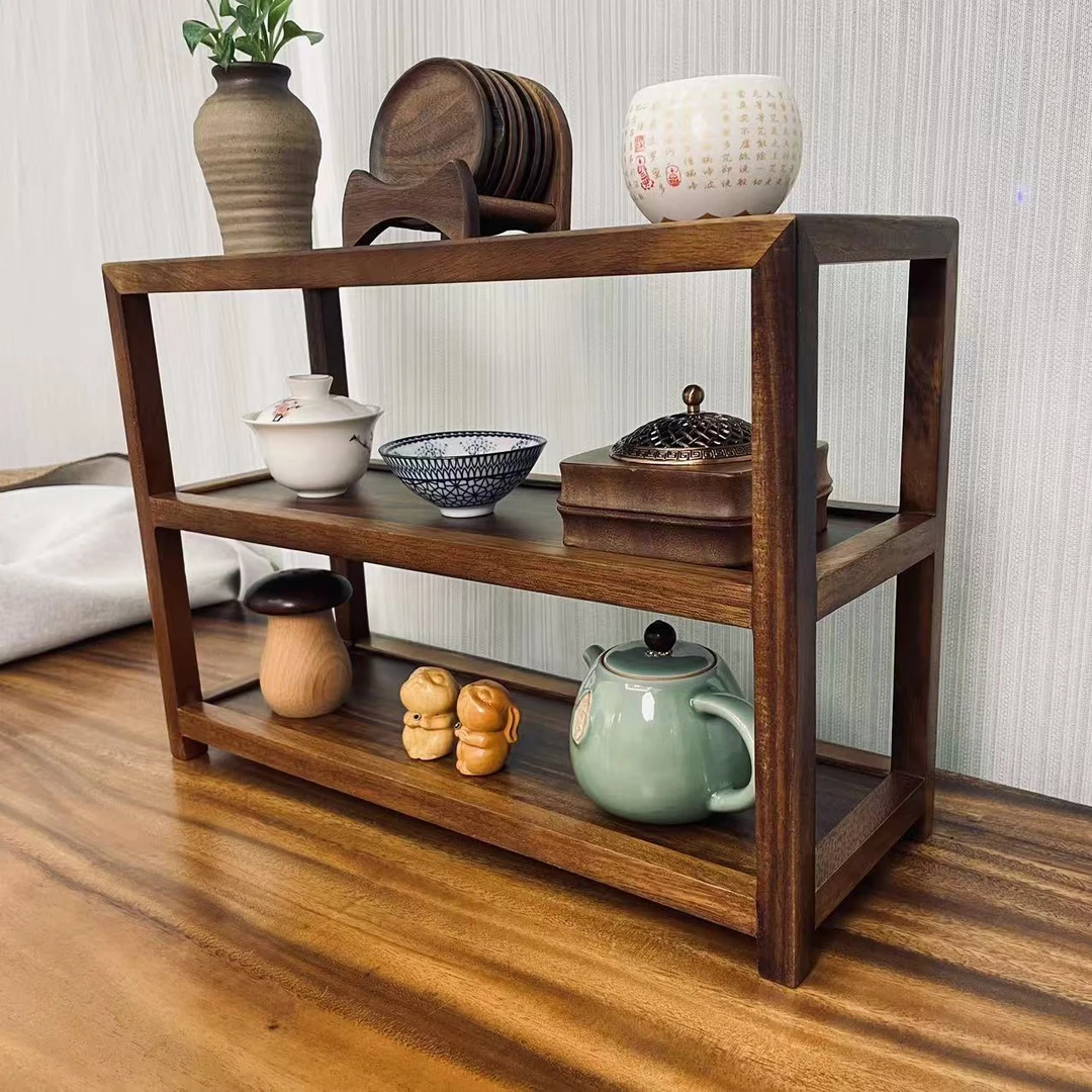 南美胡桃木三层茶具架