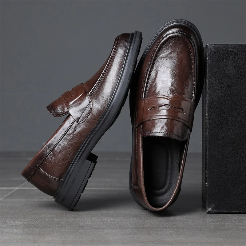 意单尼皮鞋男款休闲男鞋春秋2023新款男士一脚蹬懒人皮鞋豆豆鞋男