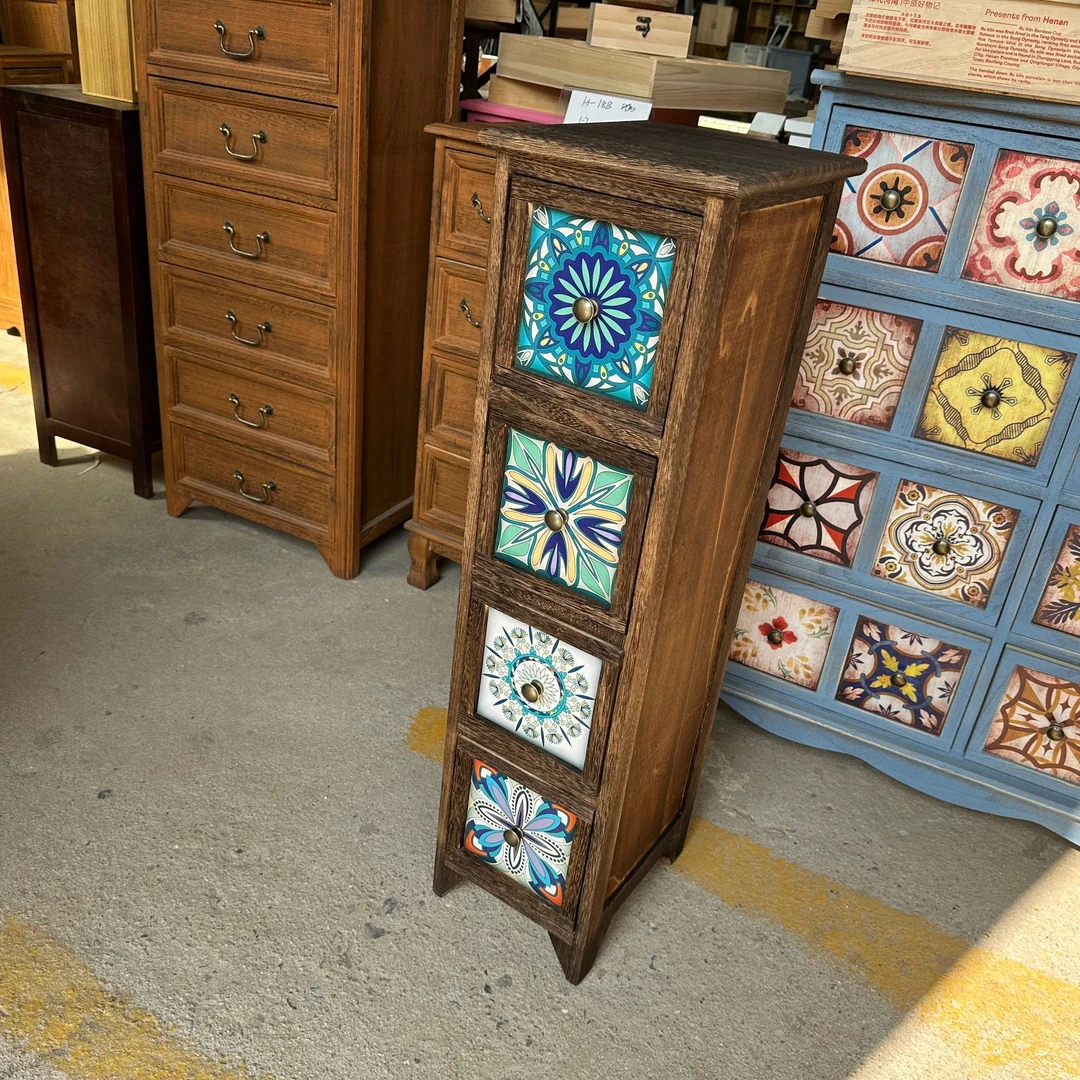 小四抽花柜烧色复古收纳柜