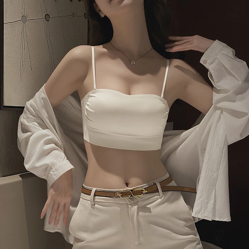 品牌抹胸内衣女防走光裹胸细肩吊带大胸显小薄款美背背心文胸外穿