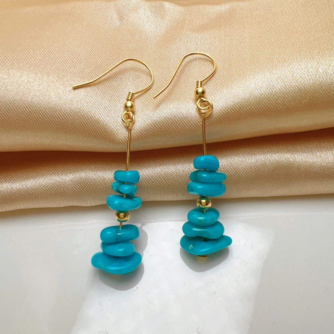 925银银制品 蓝色松石耳钩925银玉化暴力蓝精品耳饰