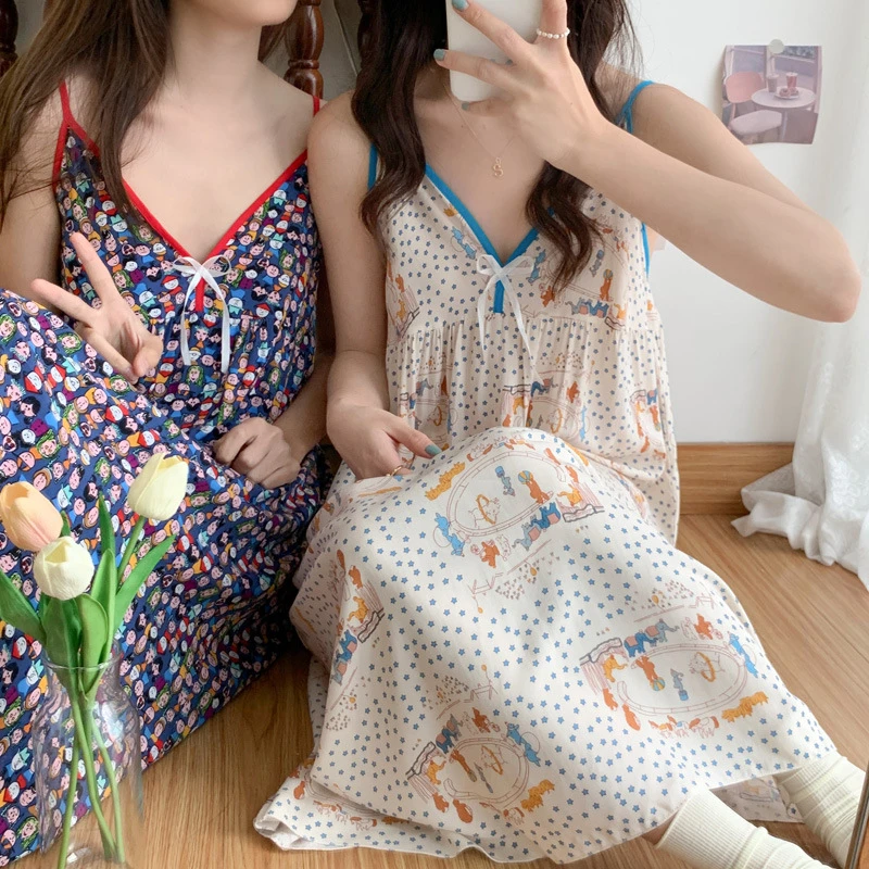 睡裙夏女棉绸性感吊带2024年新款大码薄款人造棉可外穿女士睡衣