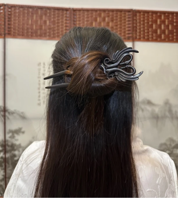 黑色紫光檀实木天鹅U型钗发簪实木挽发日常百搭简约盘发簪木发簪