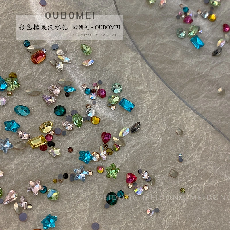 网红美甲水钻彩色糖果汽水钻尖底异形彩钻小猴子混装指尖指甲装饰