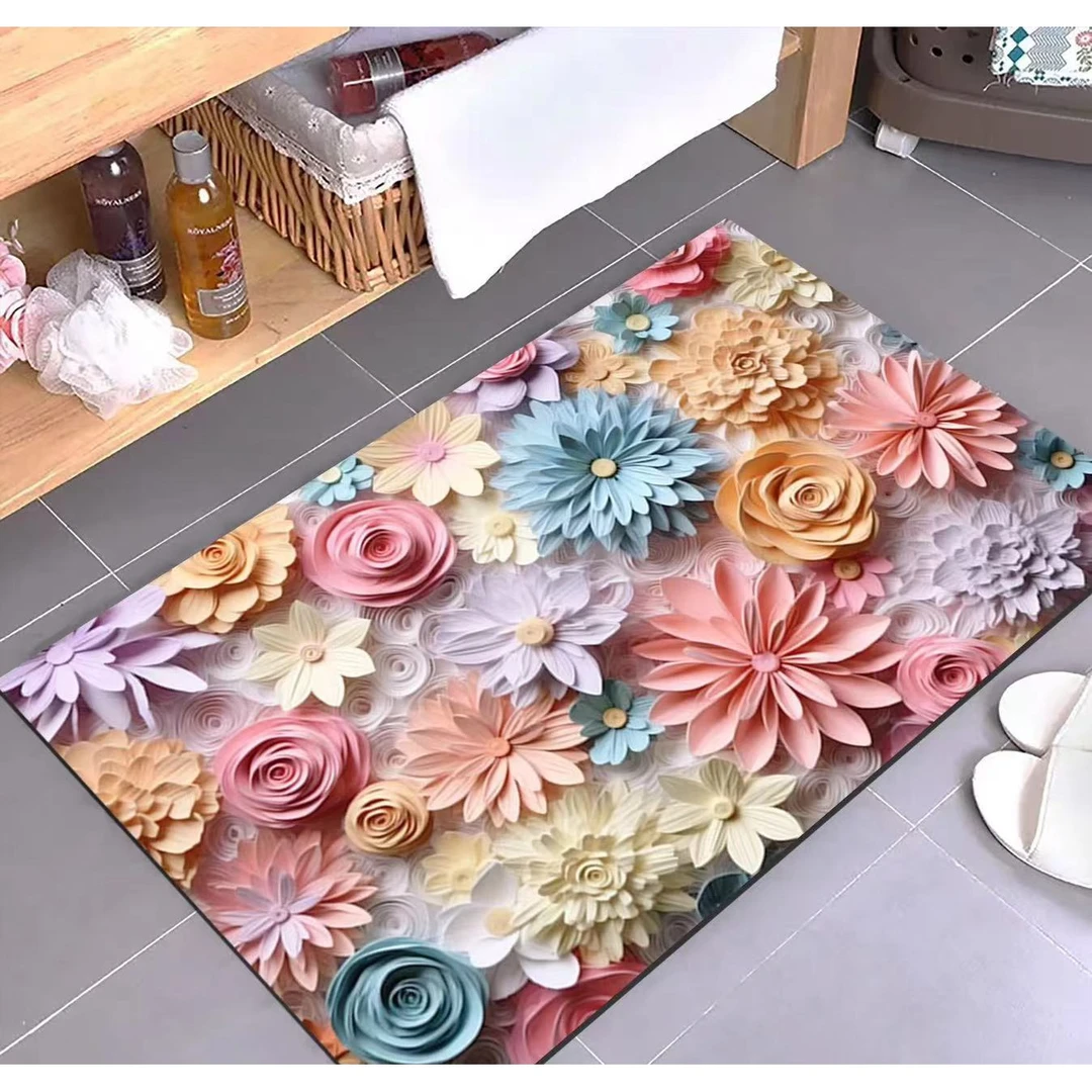 硅藻泥新款花卉家用卫生间耐脏吸水防滑地毯垫子浴室吸水防滑脚垫