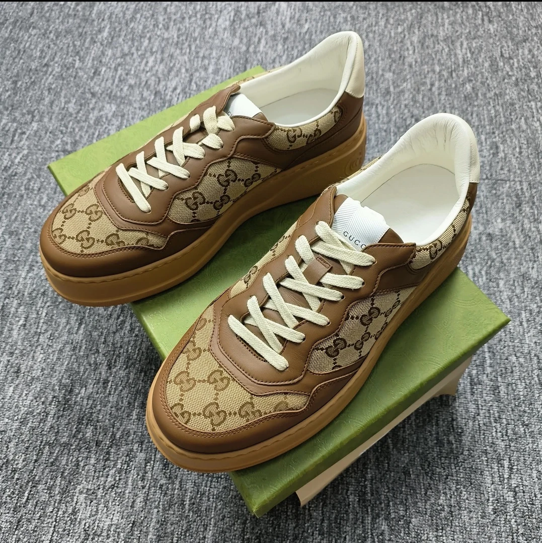 全新未使用 GUCCI/古驰 古驰棕色饼干复古百搭经典款运动板鞋系带