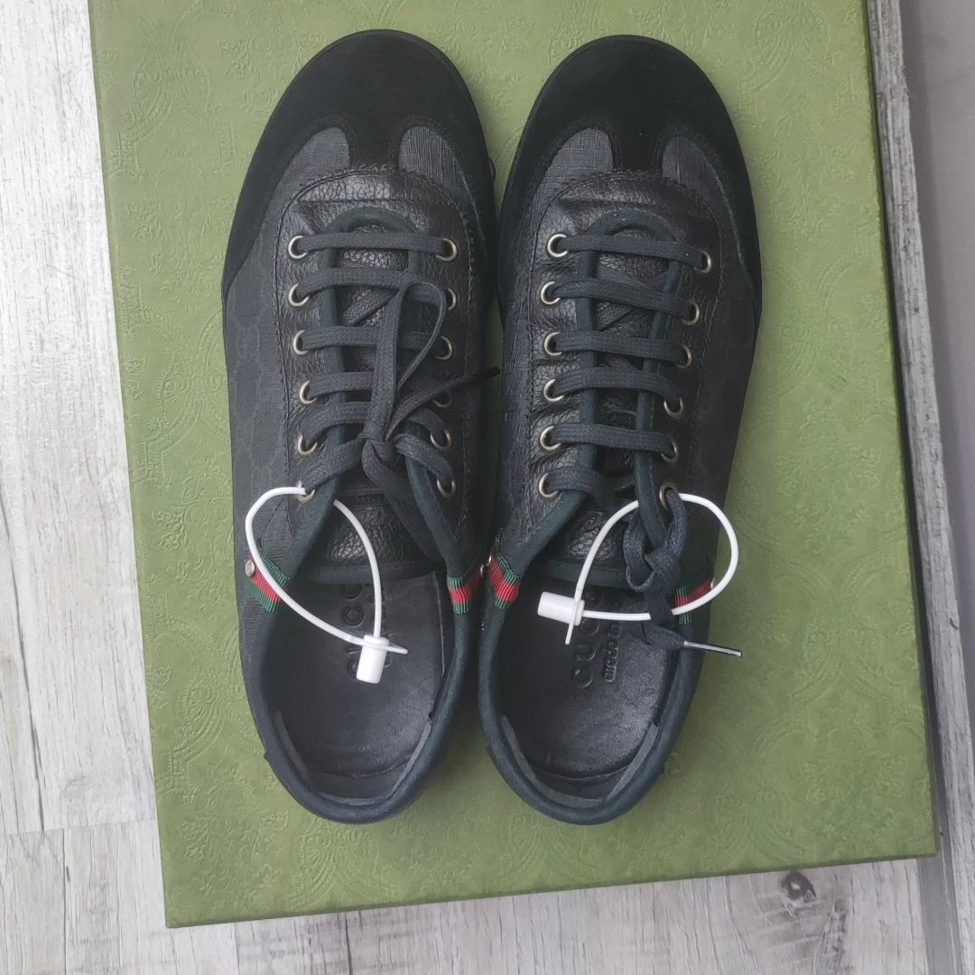 全新未使用 GUCCI/古驰 GUCCI 古驰藏蓝德讯满印板鞋 全套 未使用