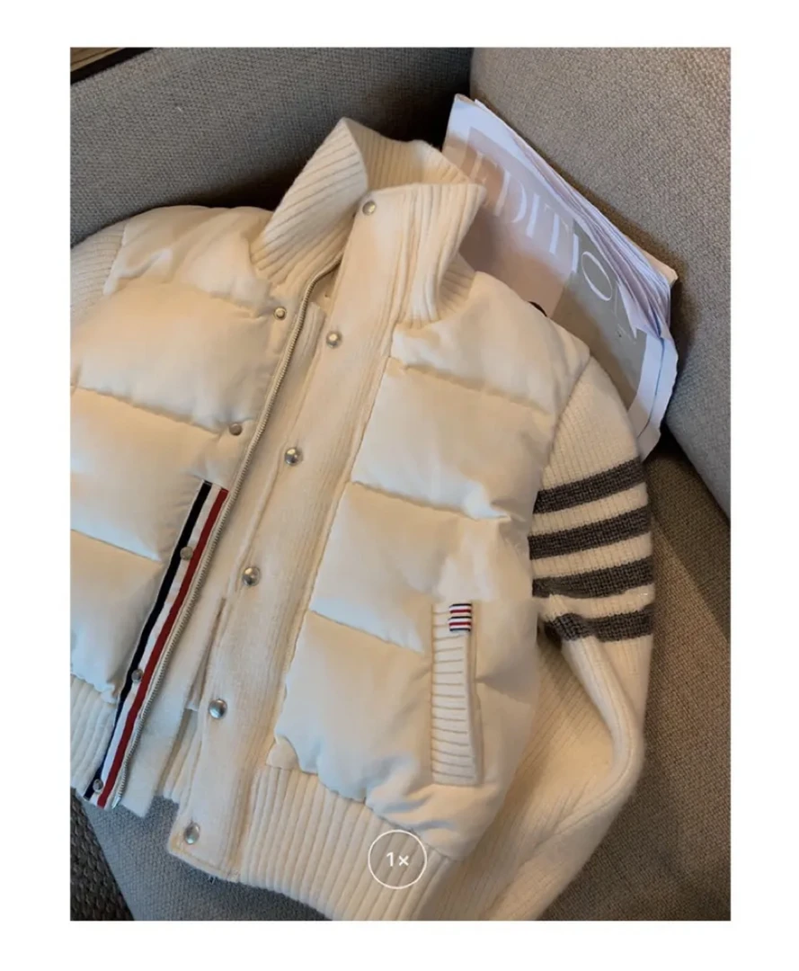 设计感小众针织拼接白鸭绒羽绒服小个子短外套