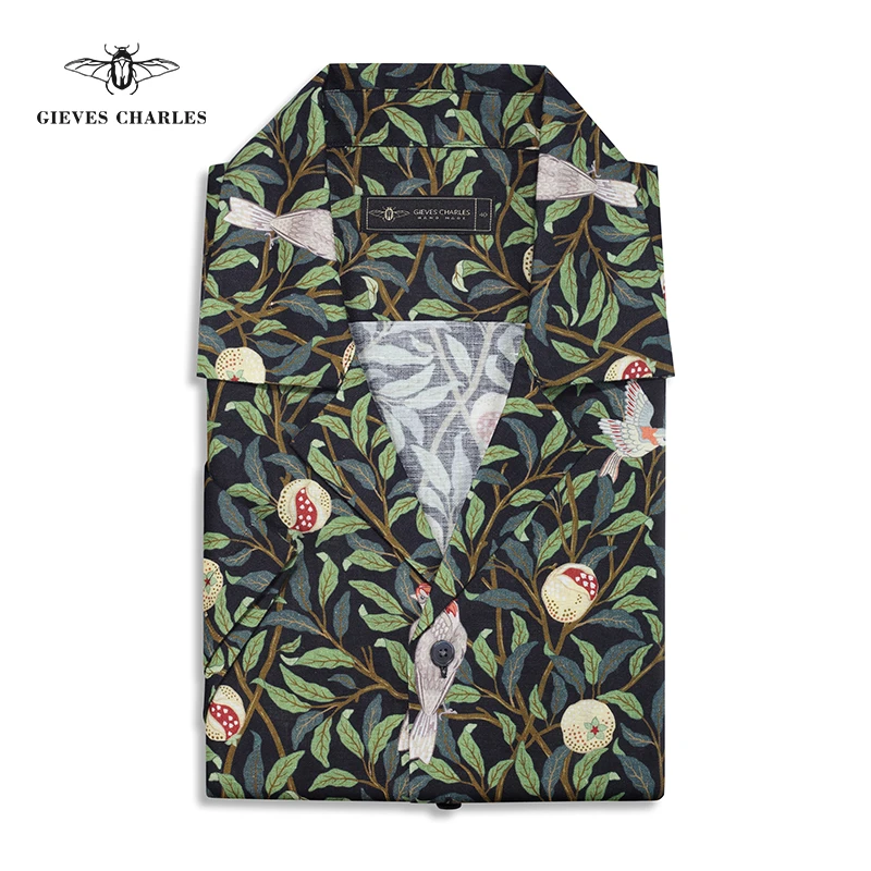 【棉麻混纺】男士偷石榴的小鸟古巴领休闲短袖亚麻花衬衫男2024夏