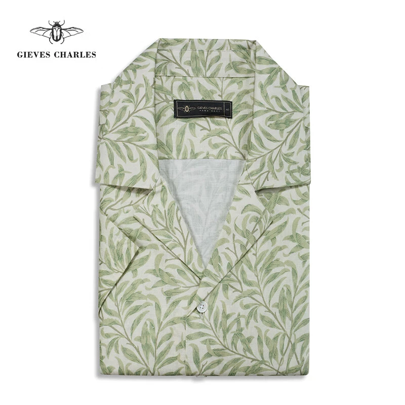 【棉麻混纺】男士森语清梦古巴领时尚印花短袖亚麻花衬衫男2024夏