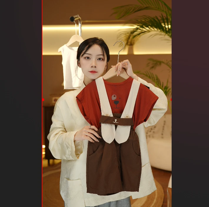 2024春夏新款儿童背带裤套装时尚卡通宽松37086