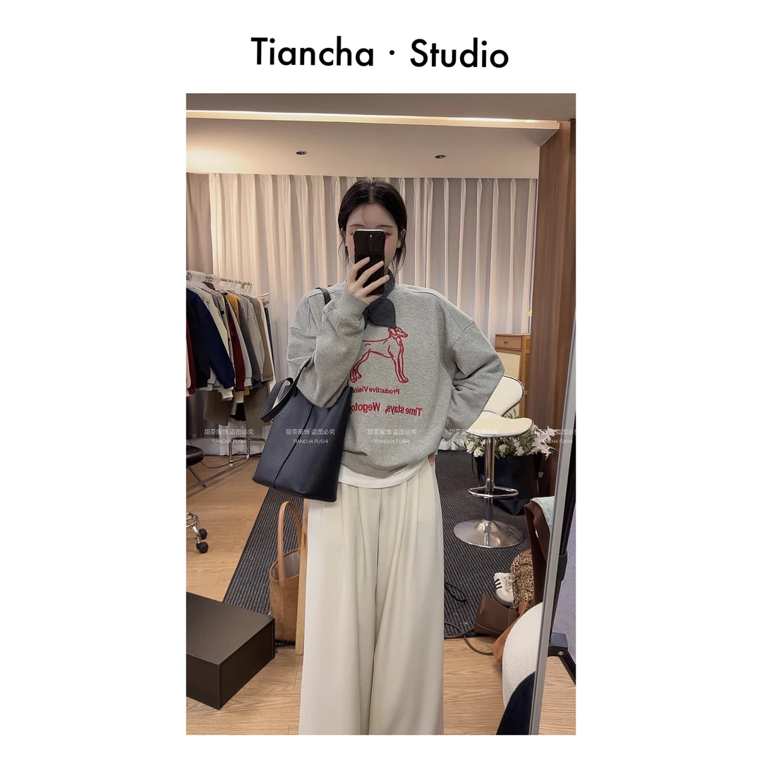 sweet c 【图案小狗】2024新款休闲卫衣实穿女装秋冬落肩长袖Q981#