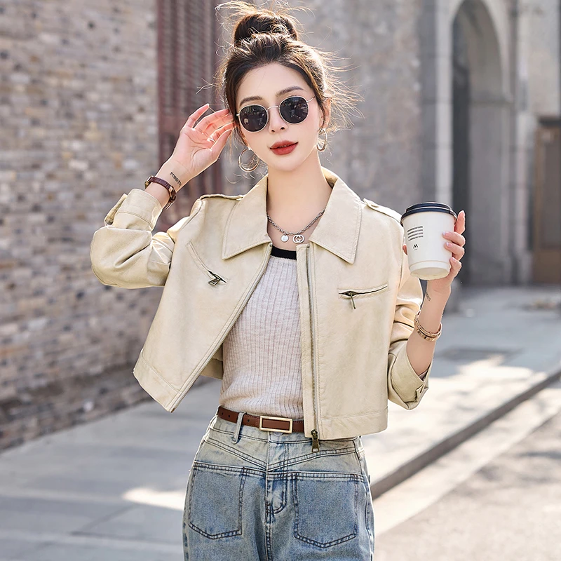 欧货高级感皮衣短外套女2025年春秋新款洋气小个子机车皮夹克上衣