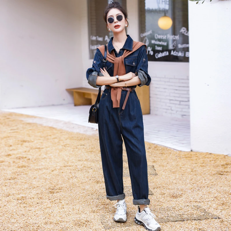 法式披肩牛仔连衣裤女装2025年春秋新款时尚气质收腰显瘦连体裤潮