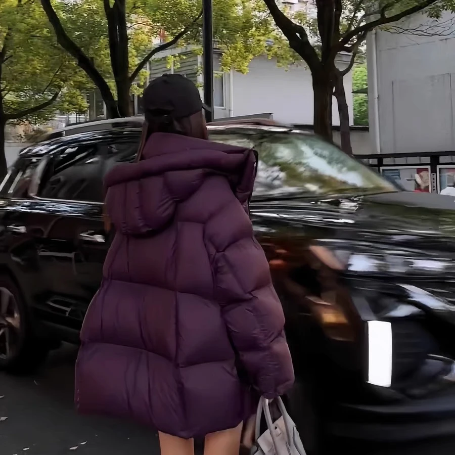 欧货泡芙羽绒服女2024冬季新中长款加厚白鸭绒保暖面包服宽松外套