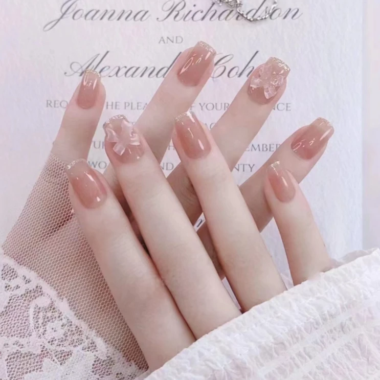 （中长款）穿戴甲美甲贴片假指甲成品可拆卸蝴蝶结指甲贴可穿戴