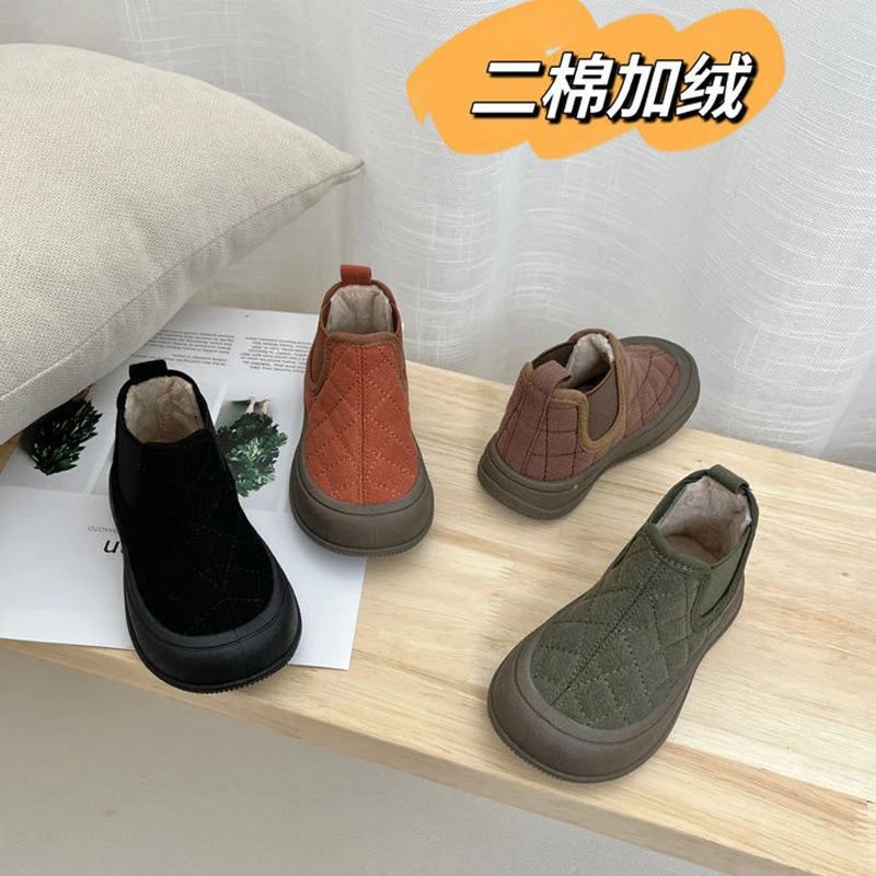 儿童棉鞋6到12岁秋冬二棉加绒加厚帆布鞋男女儿童一脚蹬鞋宝宝鞋