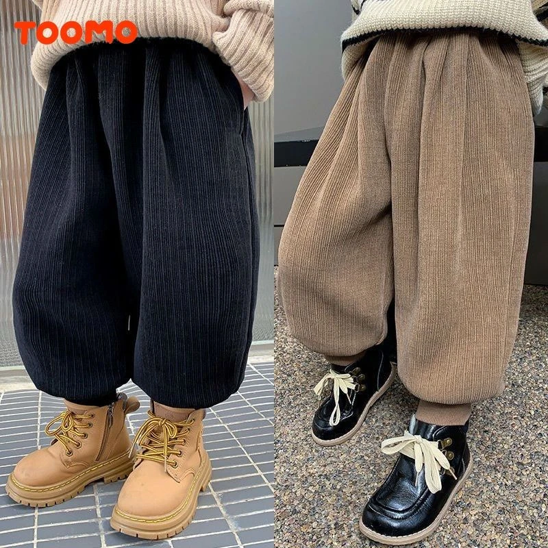 淘淘猫男童裤子春秋冬装2023新款儿童冬季加厚一体绒灯芯绒运动裤