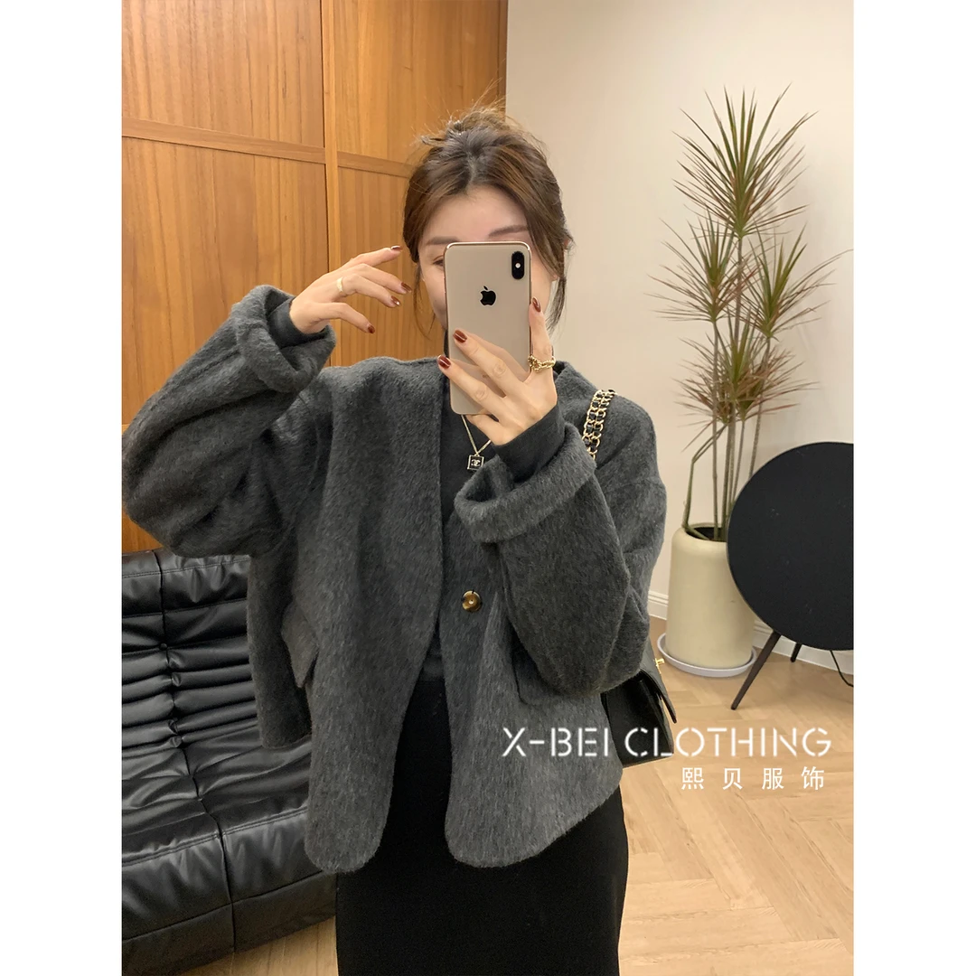 熙贝薇8【一粒扣小香】 欧货宽松设计感气质双面呢外套 D8658